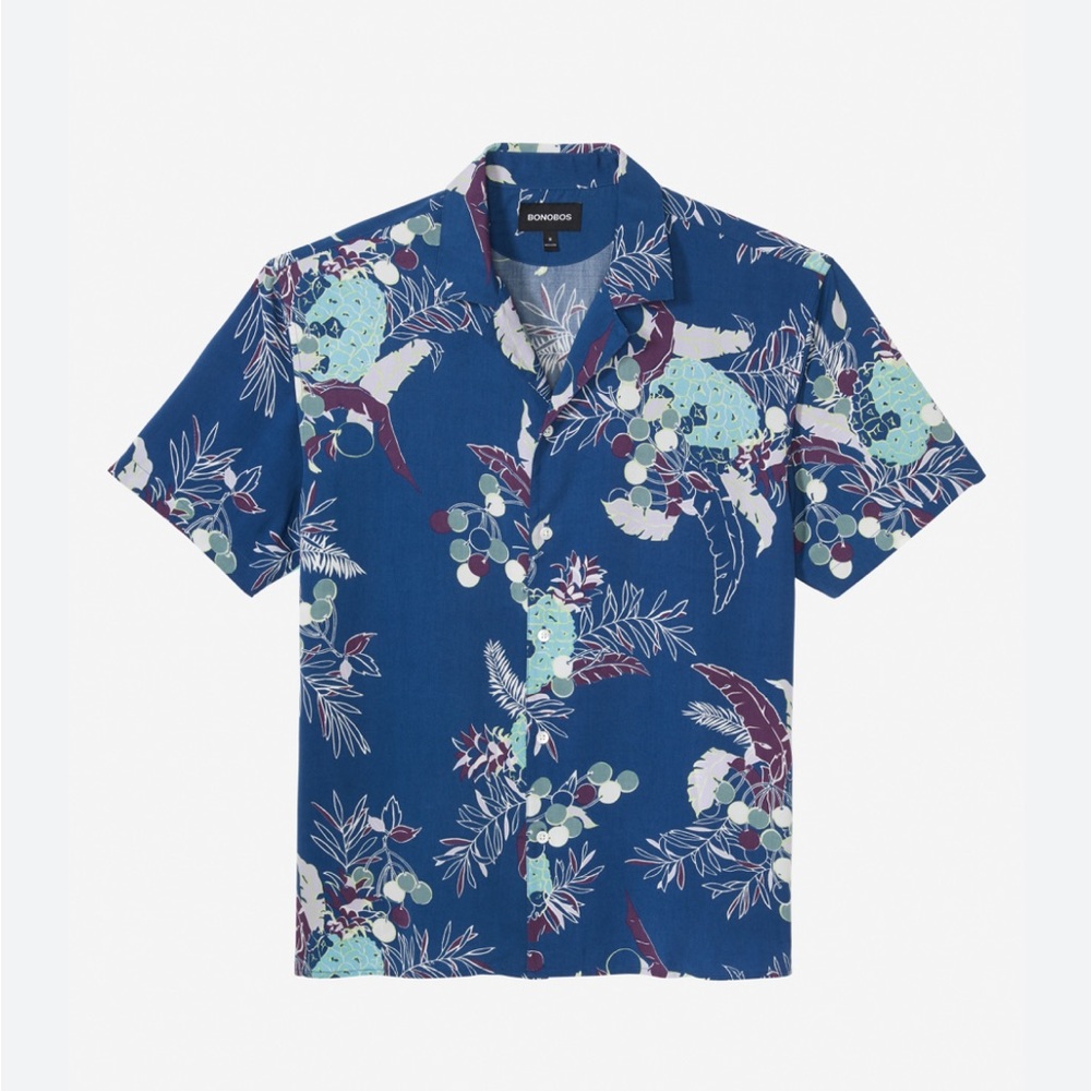 Bonobos Mens Mineral-Washed Tropical Pineapple Print button-down Shirt Sz M